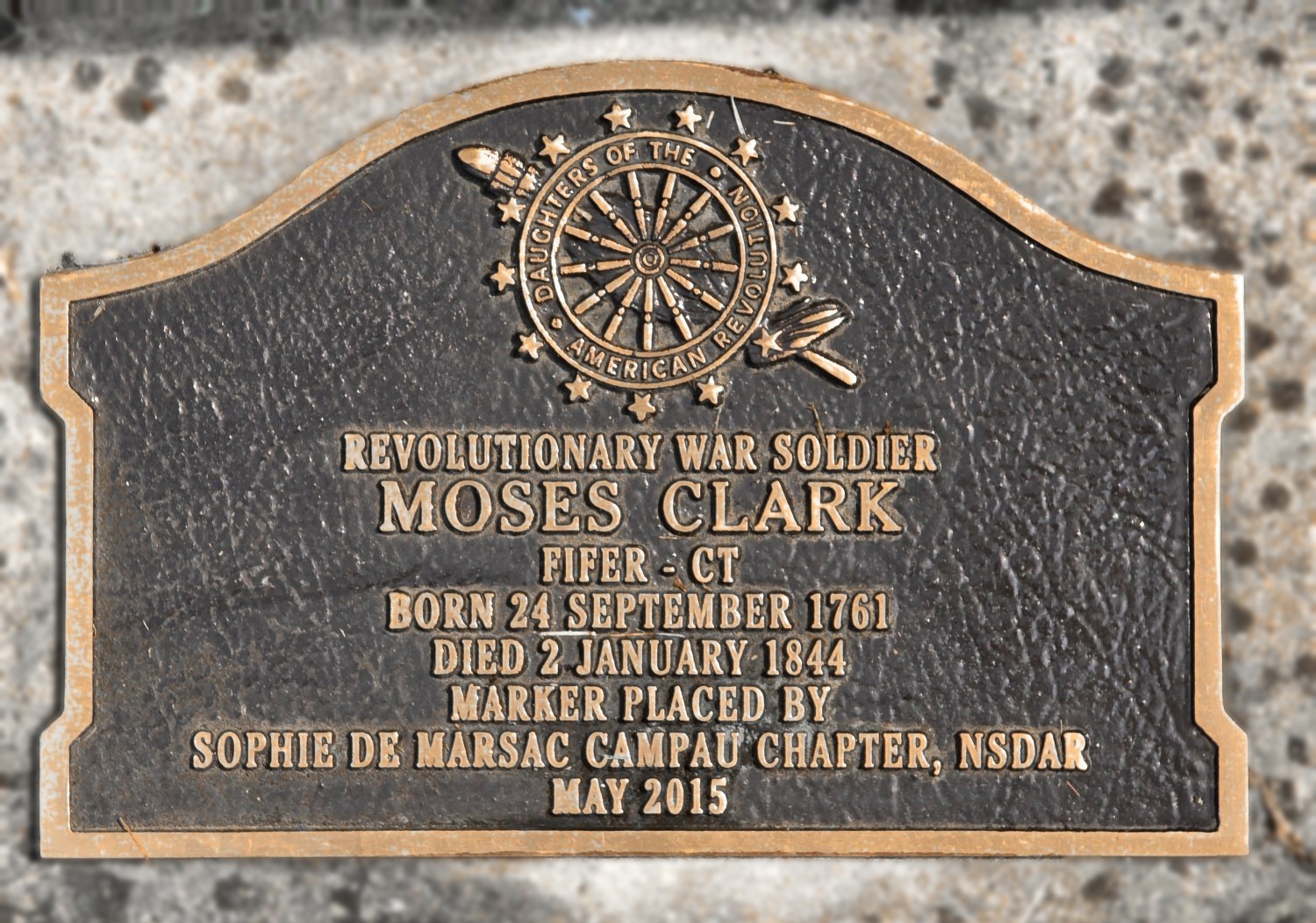Moses Clark, Revolutionary War Patriot marker detail